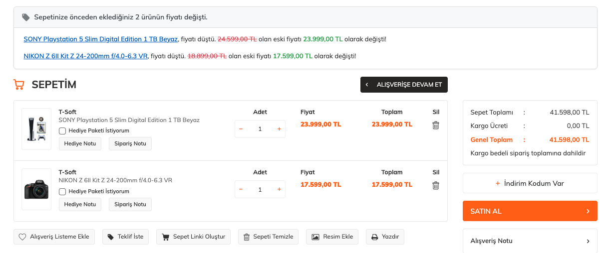 Sepette Fiyat Düşüşü Bildirimi ekran görüntüsü 1